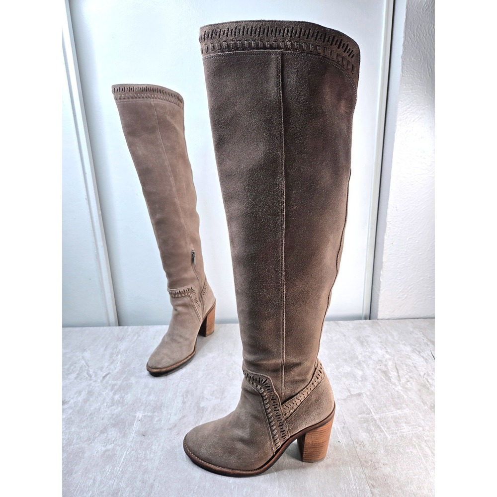 Vince Camuto Over The Knee Block Heel Tall Boots 8 Taupe Suede Fall Western Chic